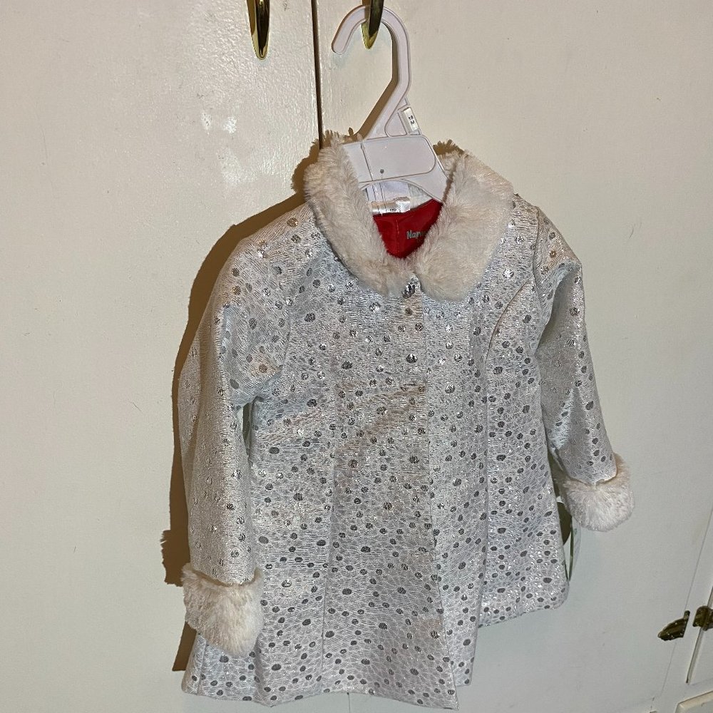 Nannette Baby Girl 2pc. White Sparkly Coat/Red Dress - Picture 5 of 15